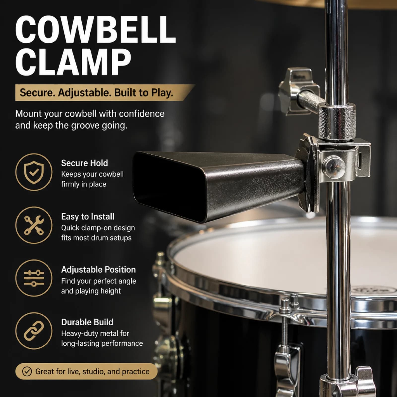 Bass Drum Mount Adjustable Drum Clamp Rack Attachment Hardware for Drum Set Practice Pad Performance Part