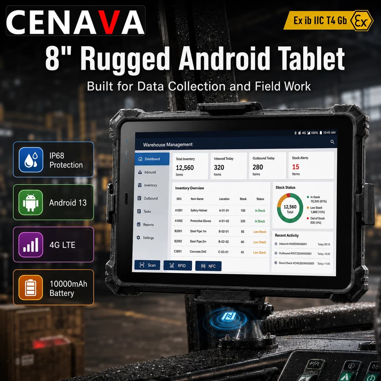 CENAVA A80ST Rugged Tablet Android 16 10000mAh Battery Custom 5G/NFC Industrial Tablet Explosion Proof Industrial MT6771&MT6769