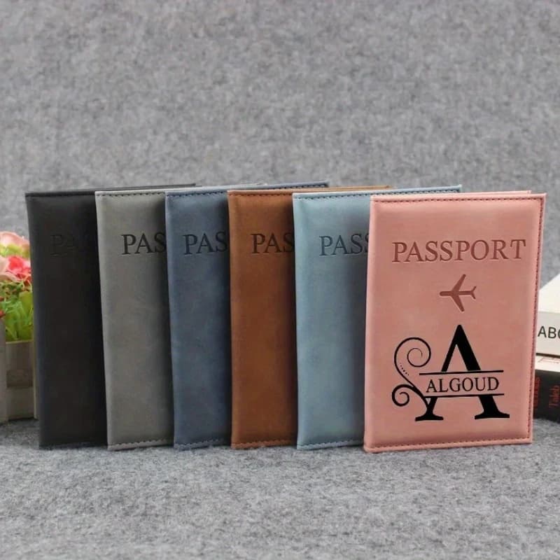 Personalized Initial Synthetic Leather Passport Holder, RFID Blocking. Custom travel passport case, ideal gift for her.