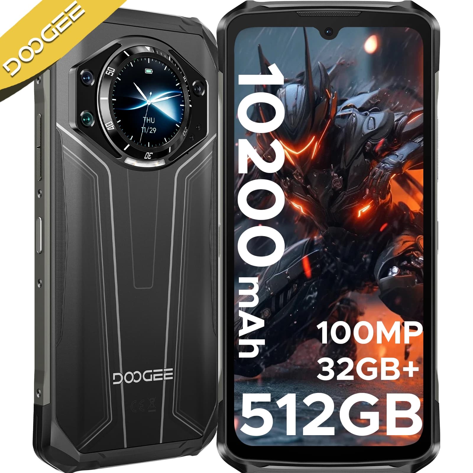DOOGEE S119 Telefono Rugged con Display Posteriore da 1,32", Schermo FHD+ IPS da 6,72", 32GB(8+24) 512GB, Fotocamera da 100MP, Batteria da 10200mAh, IP68, NFC, Cellulare