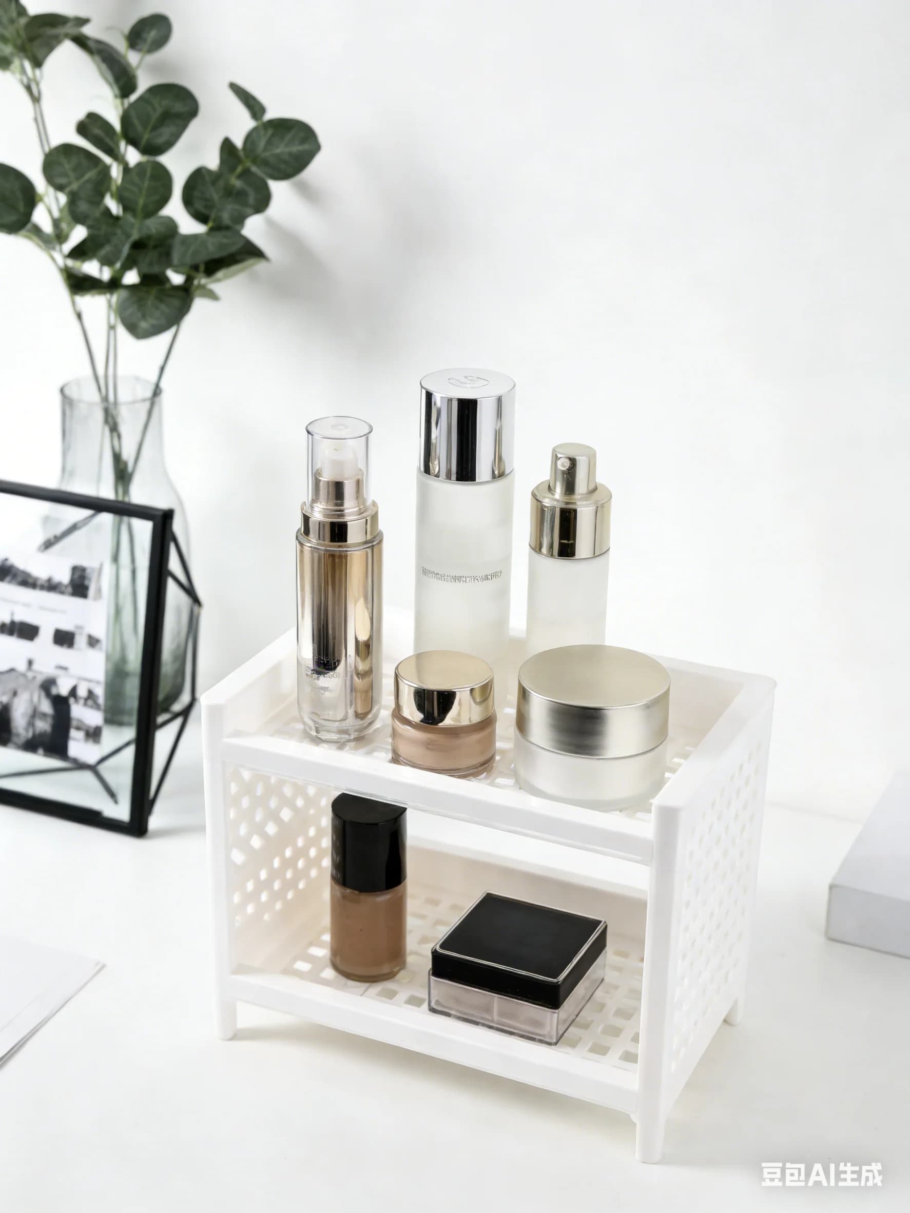Organizzatore Minimalista a Doppio Strato in Plastica, Portaoggetti Bianco da Appoggio per Bagno/Lavabo, Robusto e Salvaspazio