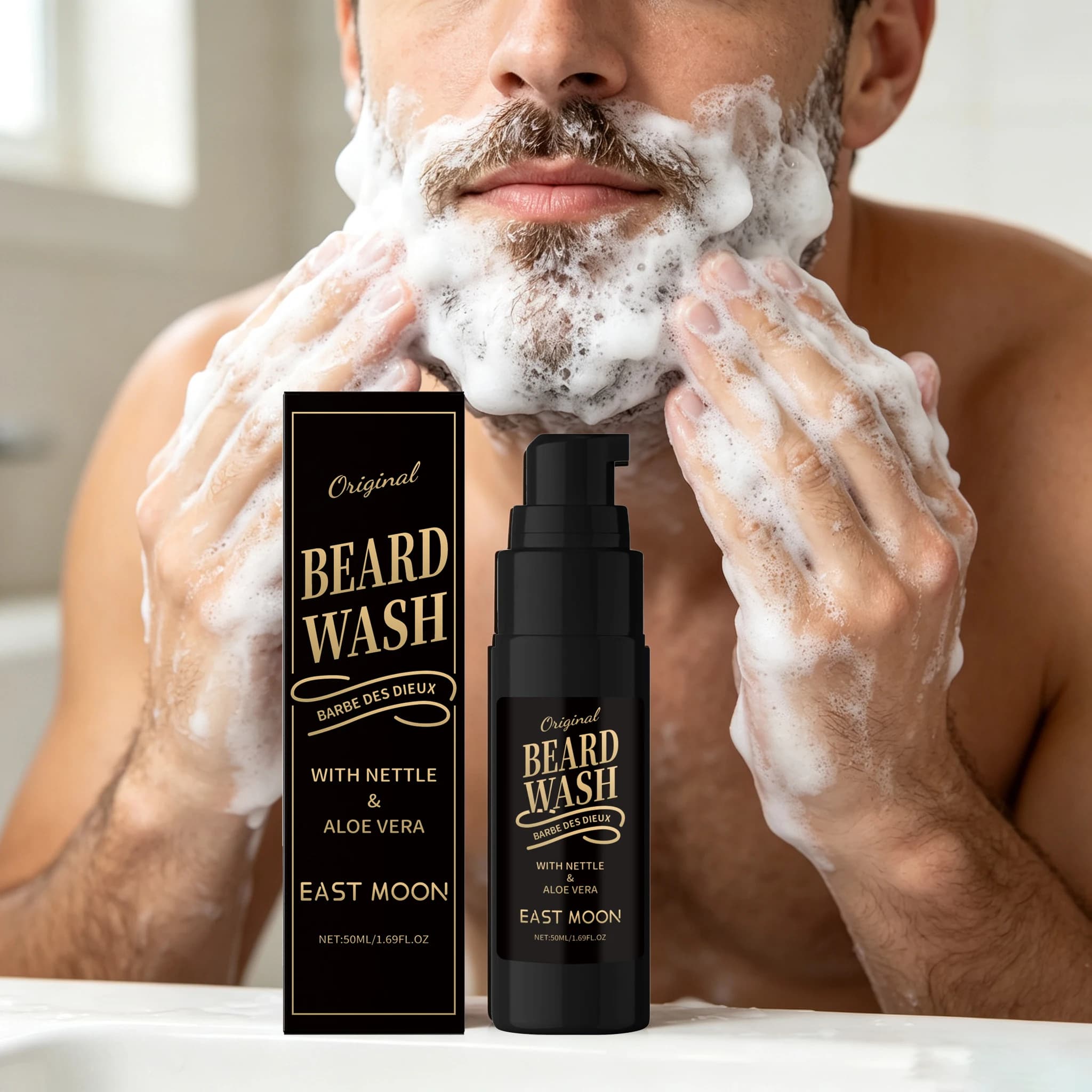 50ML Men Bubble Beard Wash Gel Moisturizing Non-tight Nourishing Pores Enhance Smoothness Improve Gloss Oil Control Refreshing Beard Wash Gel