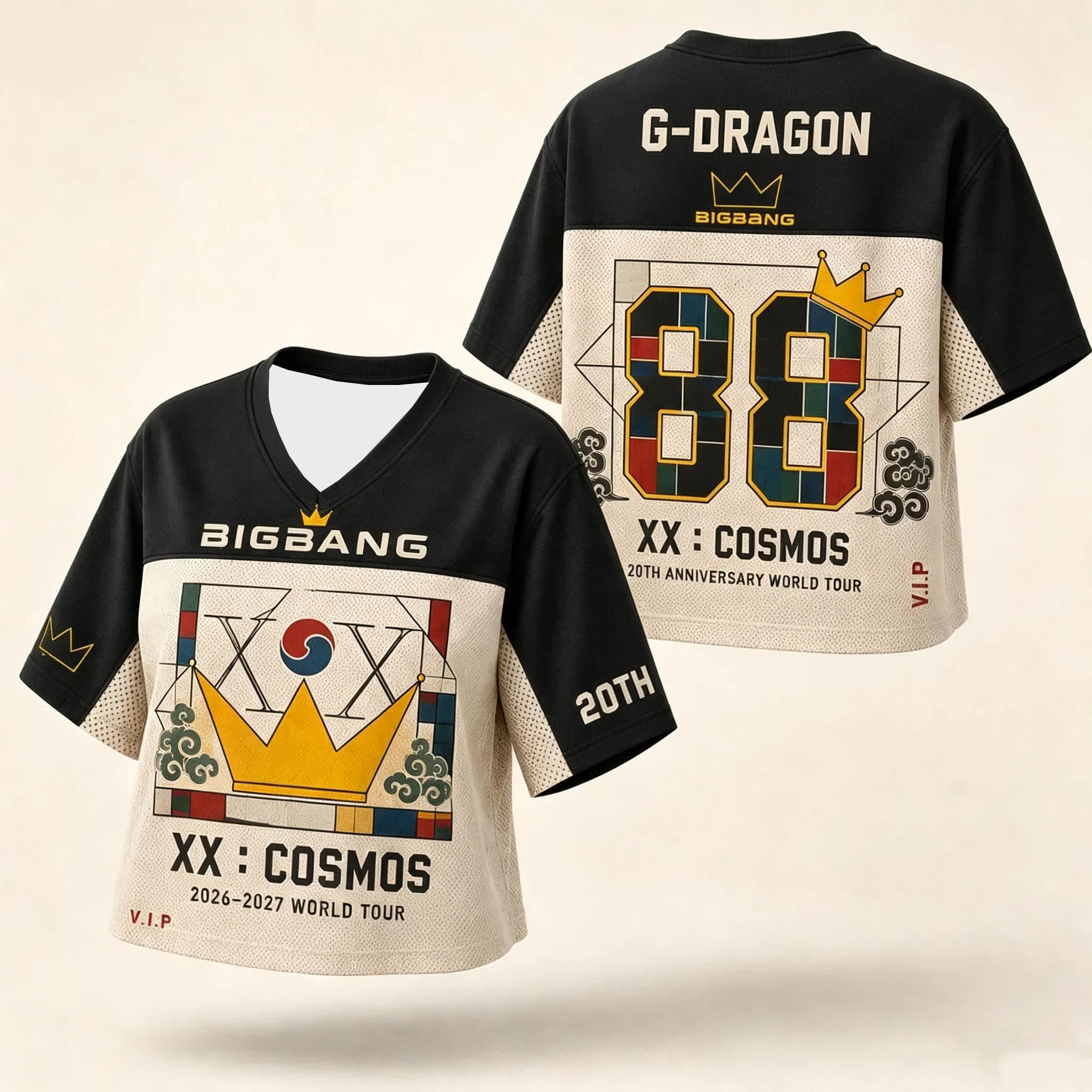 BIGBANG 20th Anniversary GDRAGON Cropped Jersey TShirt XX:COSMOS World Tour Short Sleeve Vneck Top For Kpop Fans Kids Women
