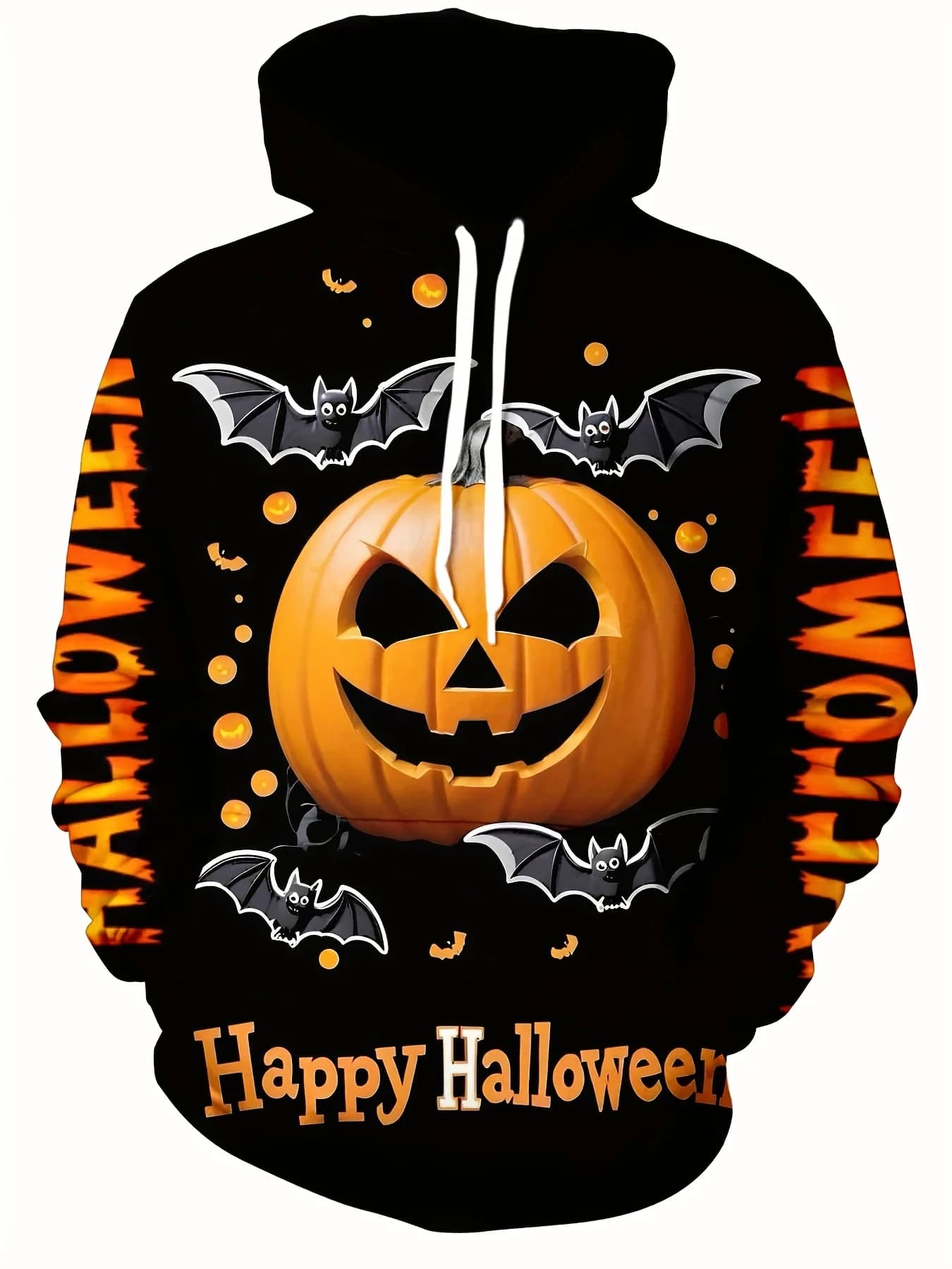 Felpa con cappuccio per Halloween spettrale per ragazzi Pipistrelli di zucca e testo di Happy Halloween Felpa pullover per bambini per feste in costume Dolcetto o scherzetto