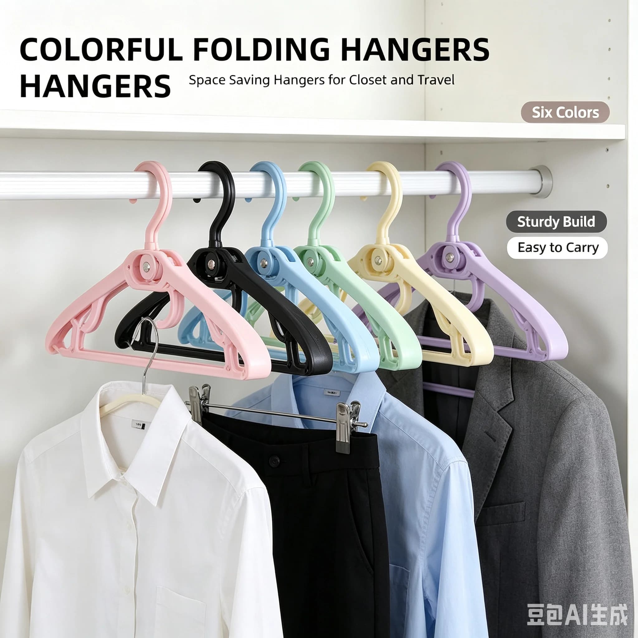 Foldable Travel Hangers, Compact Tri-Fold Plastic Clothes Hanger for Family Travelers, 2-in-1 Baby Adult Garment Organizer, Lightweight Collapsible Coat Rack for Suitcase, Hotel, Cruise Ship, Flight and Vacation Packing