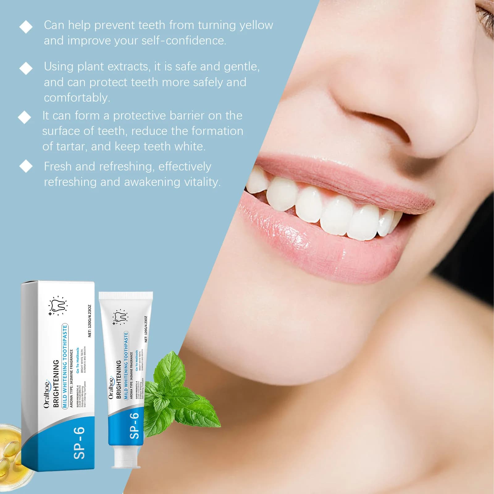 Oralhoe 120g Probiotic Toothpaste Sp6 Yellow Tooth Whitening Macchie Oral Hygiene Fresh Food Repair Tooth Whitening