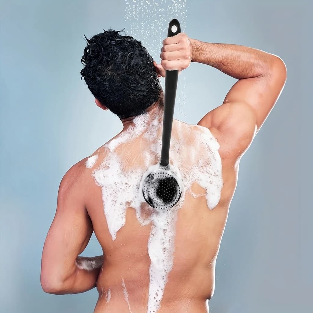 La spazzola da bagno in silicone a manico lungo, conforme all'ergonomia, con setole morbide e non irritanti, per una pulizia profonda e un massaggio delicato, sterile, facile da pulire, favorisce la formazione di schiuma con sapone o gel, adatta a tutti i tipi di pelle, resistente.