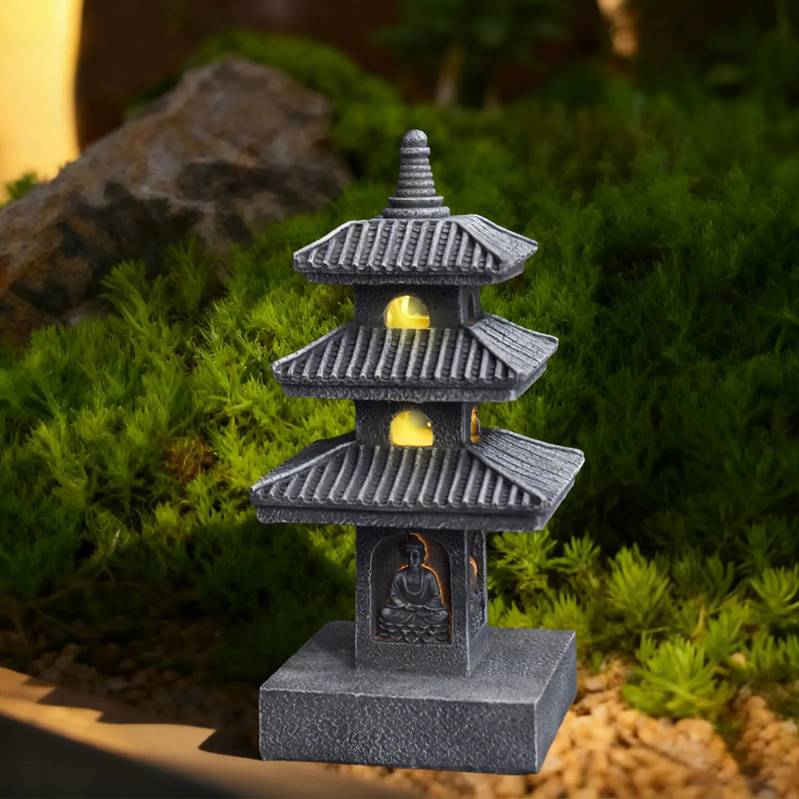 Lanterna Solare a Pagoda, Statua da Giardino, Lampada Giapponese Ispirata allo Zen per Esterni, Ornamento per Paesaggio, Balcone, Giardino, Portico, Patio, Vialetto