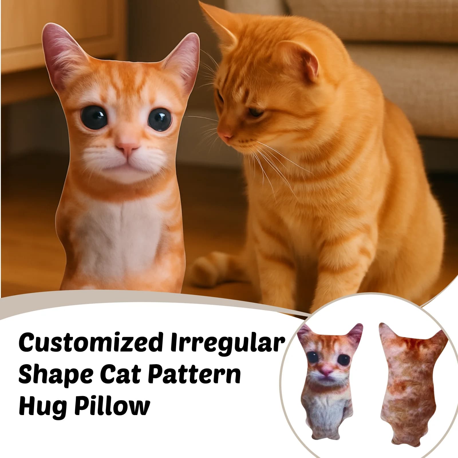 Cuscino per abbraccio con motivo gatto personalizzato Cuscino per animali di peluche stampato su due lati di forma irregolare rimovibile per l'arredamento del divano letto