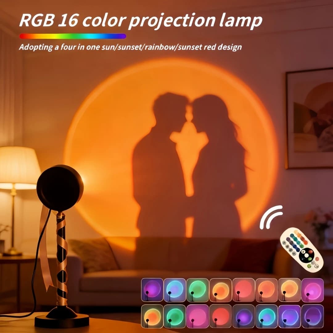 16 Color RGB Changing Sunset Lamp Night Light for Bedroom Mood Lighting Adjustable Party Gifts TikTok Live Stream Photography