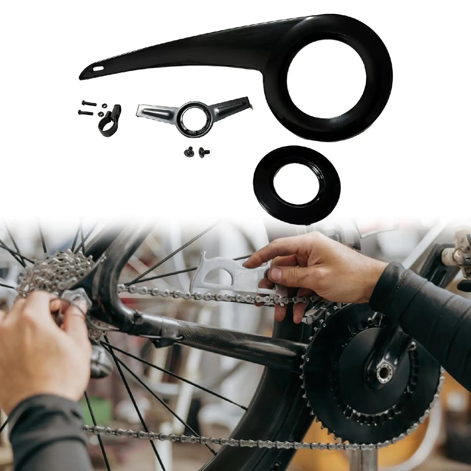 Guscio di copertura della protezione della catena della bici Facile da installare Riparazione della ruota Guarnitura Protezione per pendolarismo Custodia per catena della bicicletta per il tempo libero