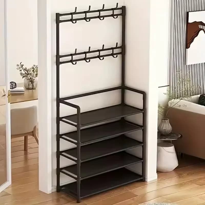 5-Tier Metal Coat and Shoe Rack with 8 Hooks ,for Living Room, Bedroom, Office, Shoe Storage Organizer, Shoe Storage Organizer
