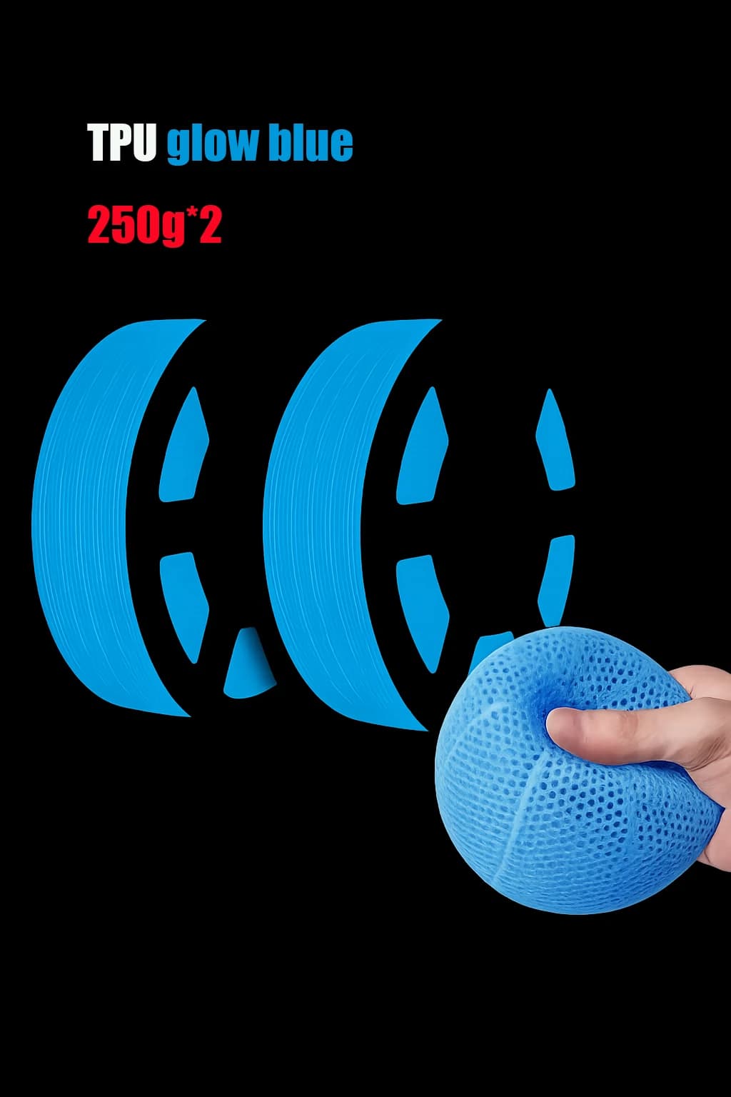 Filamento per Stampante 3D TPU Blu Fosforescente 95A 1.75mm 250g/500g Precisione Dimensionale +/- 0.03 per Stampa 3D