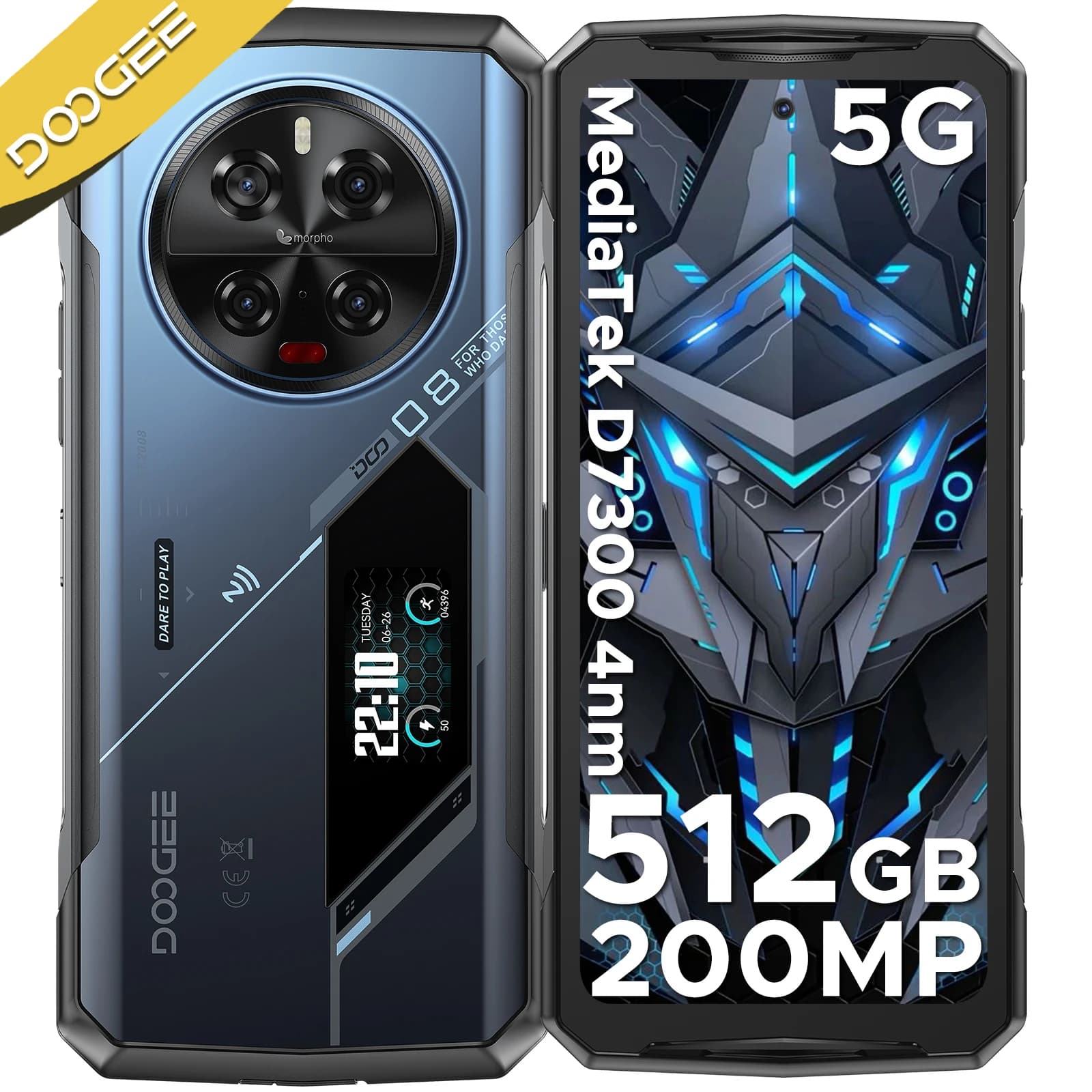DOOGEE V40 Pro 5G Telefono Rugged 6.78" FHD+ 120Hz 16GB+512GB IP68 Dimensity 7300 Fotocamera AI 200MP Batteria 8680mAh Telefono da Gaming NFC
