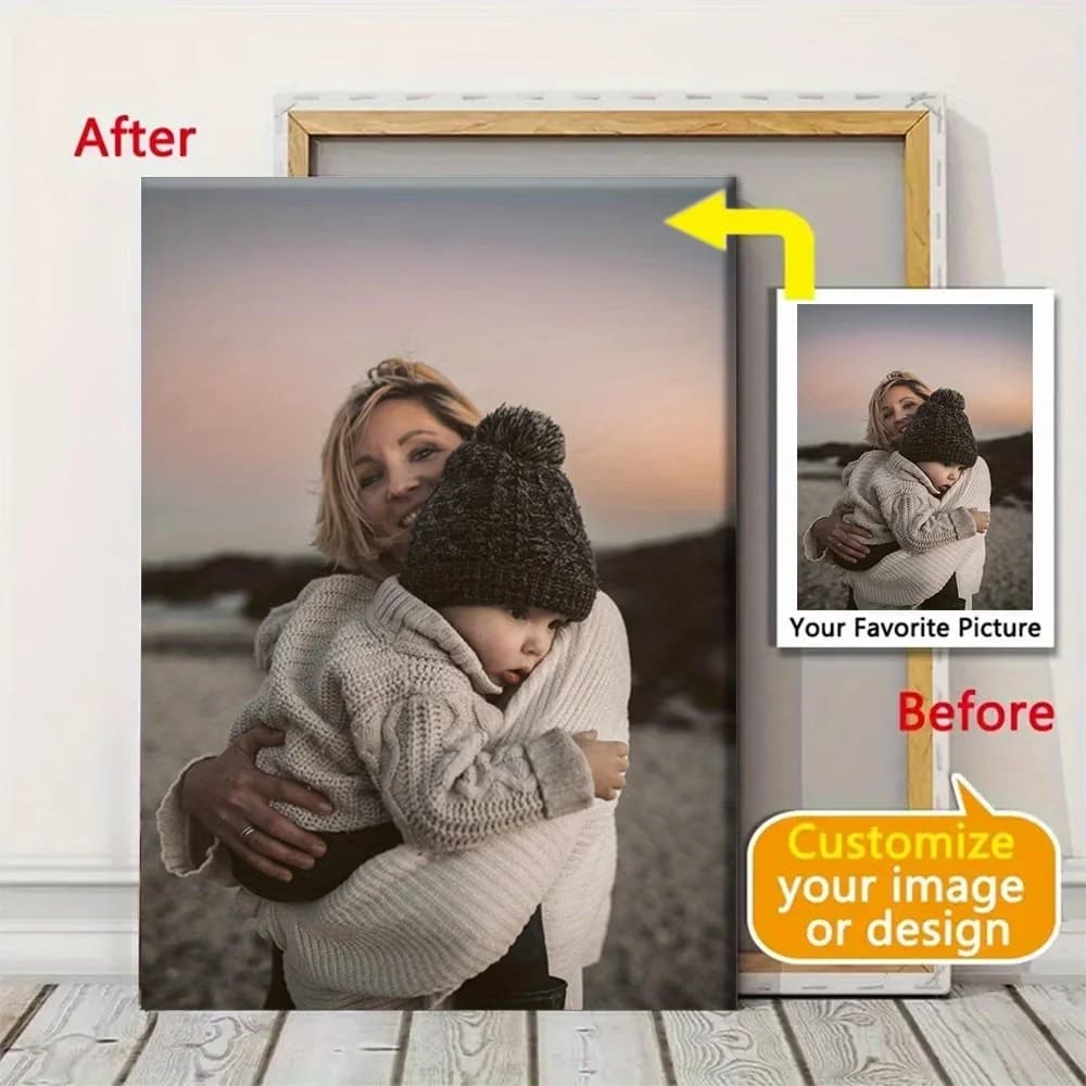 Stampa su tela personalizzabile con foto di famiglia incorniciata — Arte su tela personalizzata per la famiglia. Stampa su tela personalizzata: versatile, riutilizzabile, raffinata