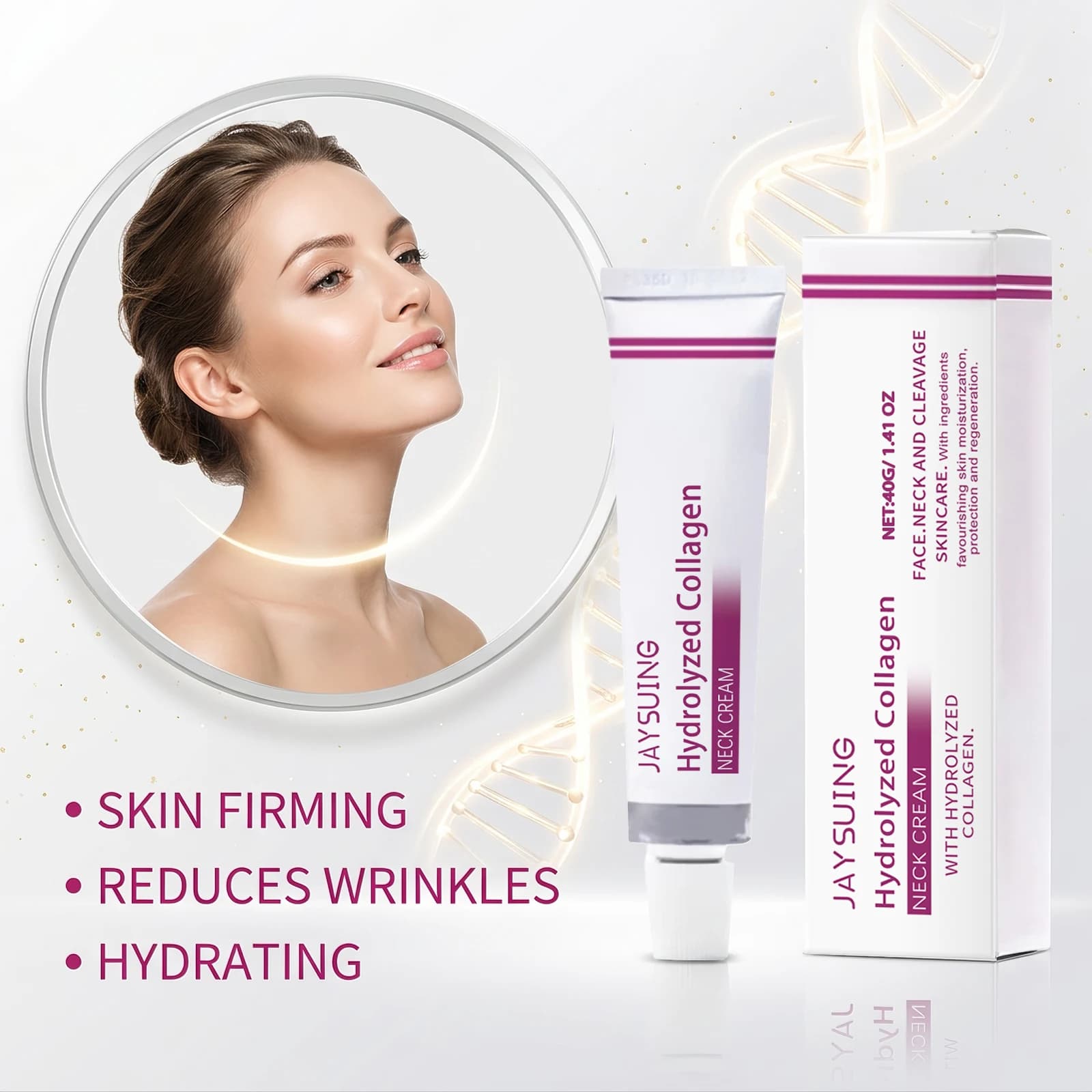 Jaysuing Hydrolyzed Collagen Neck Cream Moisturizing Firming Lift Sagging Skin Reduce Fine Lines Define Jawline Anti-Aging Treatment Portable Skincare
