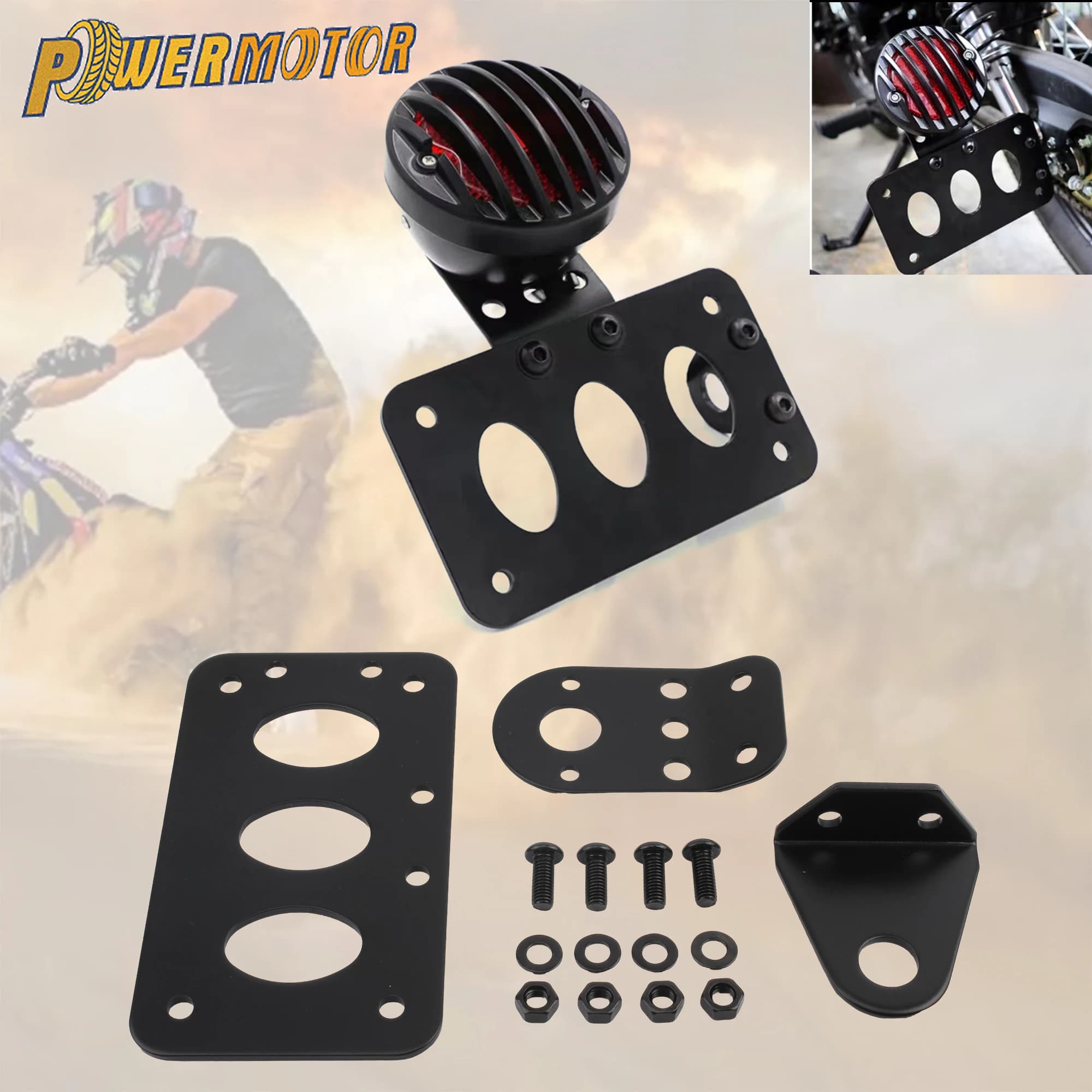 Per staffa di montaggio laterale targa moto Harley con luci posteriori per parti di bici metriche Old School Cruiser Bobber Chopper