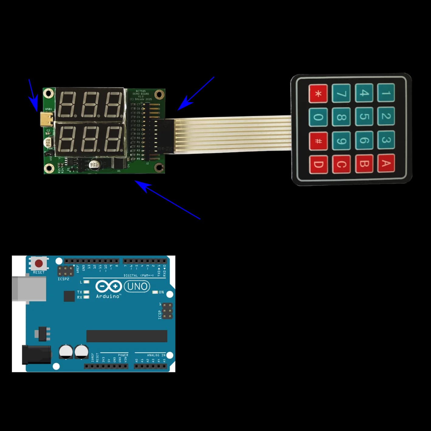 7-Seg LED w/ 4x4 Keyboard Kit (For Arduino & Microcontrollers)