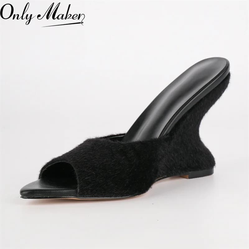 Onlymaker Sandali con zeppa open toe da donna per feste casual, slip-on, modello mule