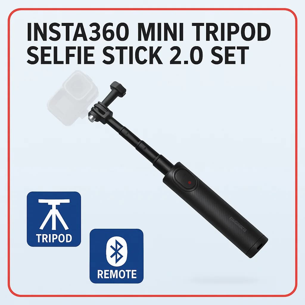 Set selfie stick mini treppiede Insta360 2.0 | Asta compatta estensibile con treppiede e telecomando Bluetooth | per X5 X4 X3 GO 3S RS