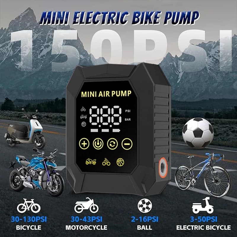 Mini Pompa d'Aria Portatile, Gonfiatore per Esterni, Compressore per Biciclette 150psi con Luce LED Integrata e Batteria Ricaricabile per Elettroutensili