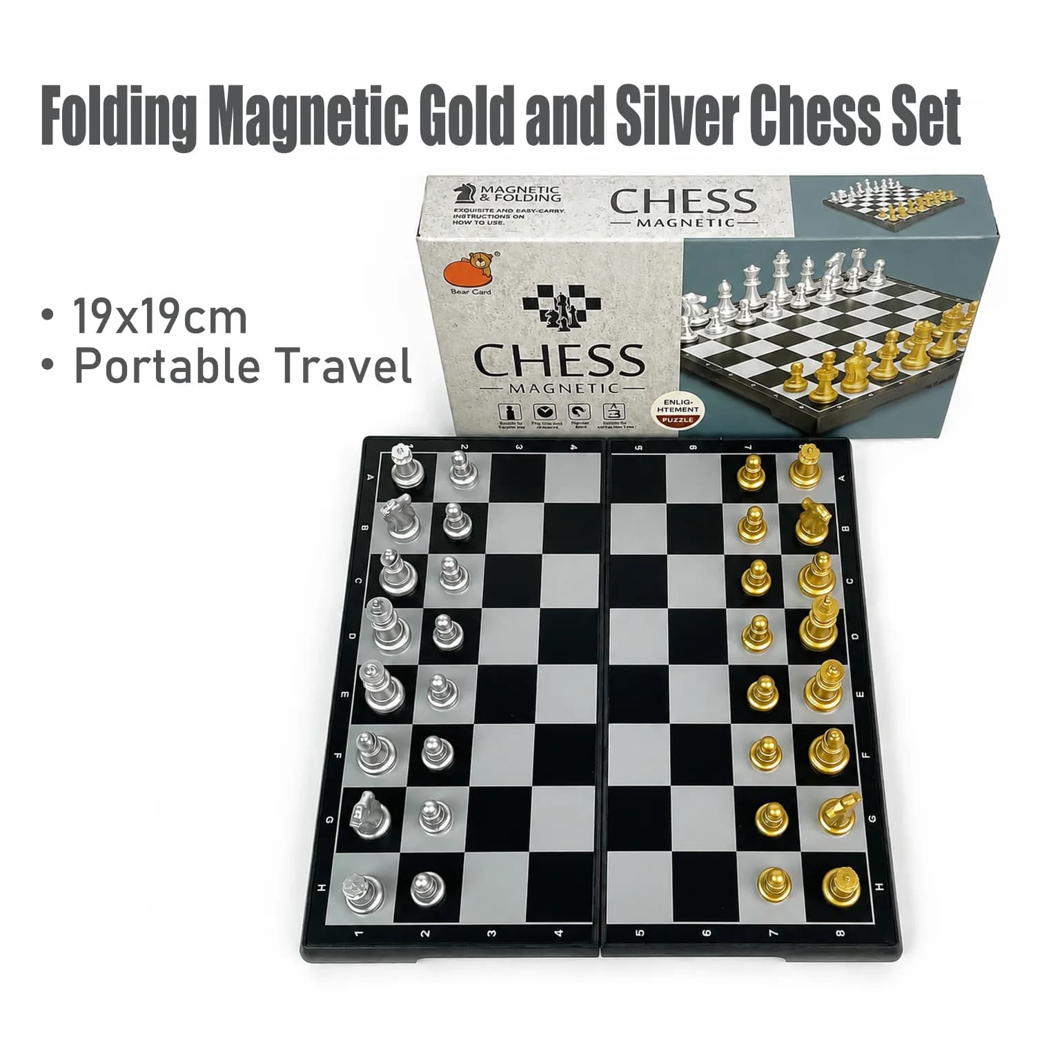 19x19cm Folding Magnetic Chess Set Gold Silver Board Game Portable Travel Educational Puzzle Toy Gift for Kids Adults