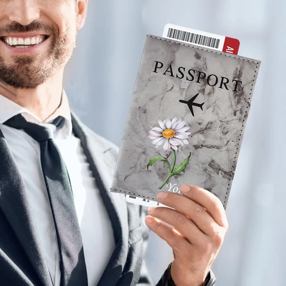 Custom Name Initial Print PU Leather Slim Passport Holder Card Wallet Travel Accessory Gift For Men Women