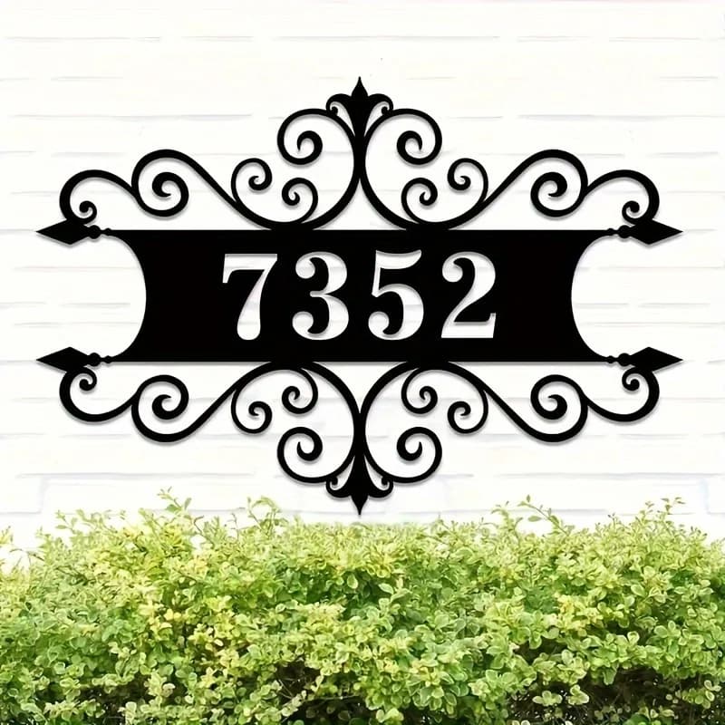 Custom Modern Metal Address Plate - Custom Civic Number with Elegant Black Face Design, Exterior Resistant Iron