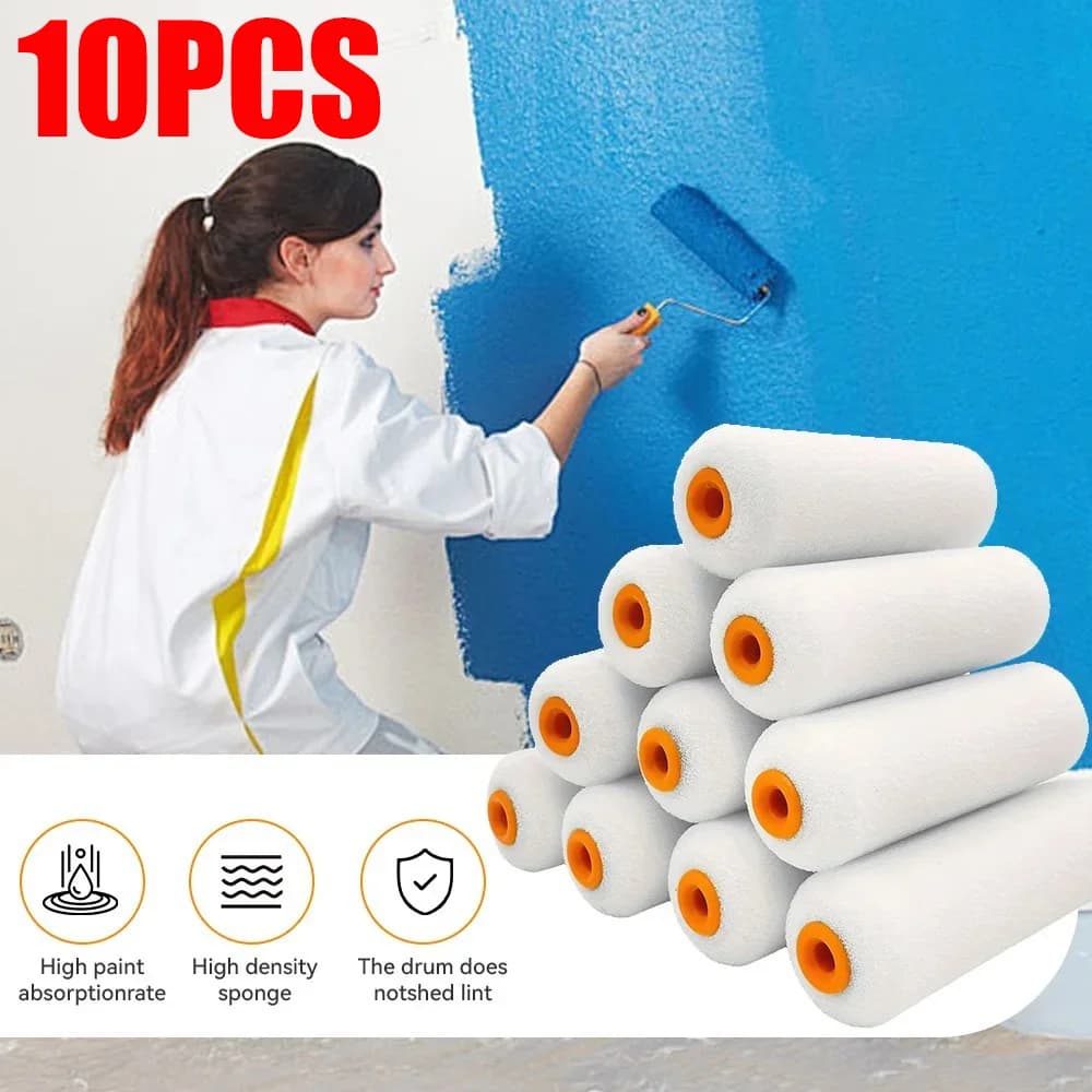 10 Pezzi Rulli in Spugna Bianchi da 4 Pollici, Resistenti, per Pittura e Decorazione, Set Artistici, Forniture per Pittura, Rinnovamento Pareti