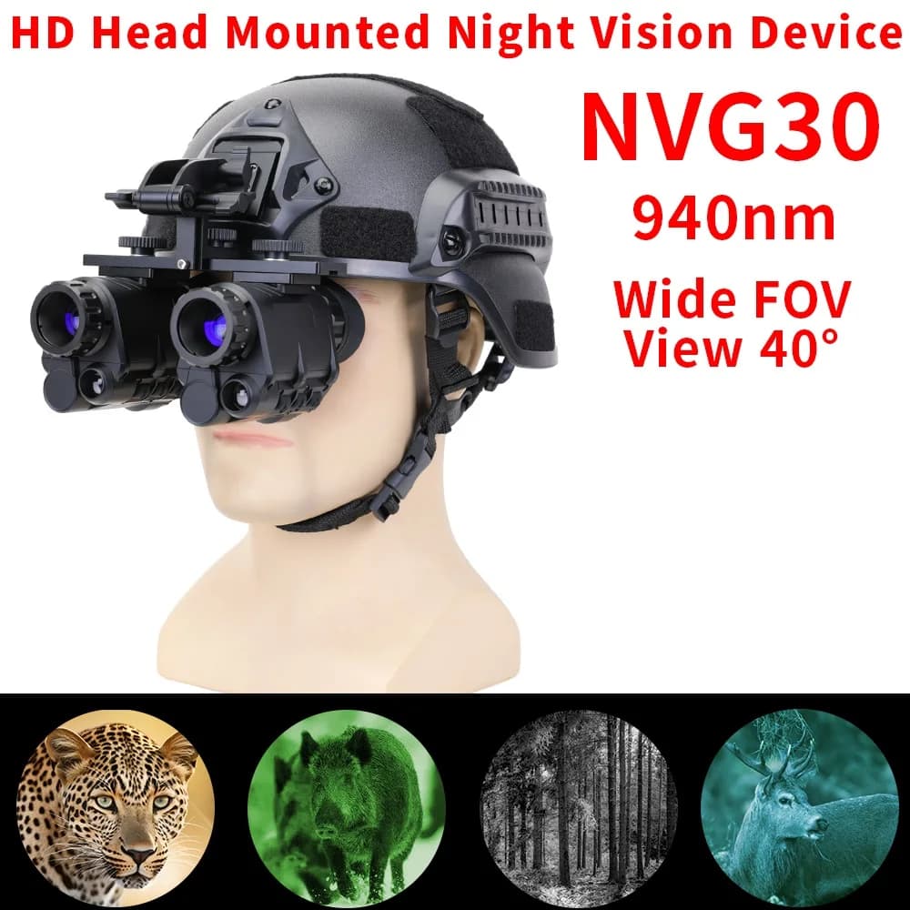 NVG30 Casco per visione notturna Cannocchiale monoculare Vista ampia 40 ° Telescopio da caccia con binocolo digitale a infrarossi HD 940nm 1080P IP67