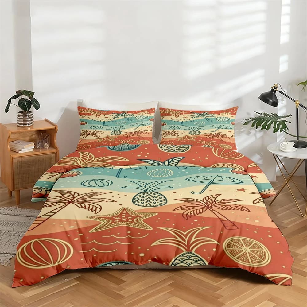 Set di biancheria da letto con stampa digitale ad alta definizione, set copripiumino con motivi a tema spiaggia, set copripiumino con stampa floreale di grandi dimensioni, include 1 copripiumino + 2 federe, adatto per camera da letto, camera degli ospiti, decorazioni per la casa, set copripiumino + federa in fibra di poliestere, set tre pezzi, biancheria da letto ultra morbida, tessuto spesso, adatto a tutte le stagioni, lavabile in lavatrice, 3 pezzi