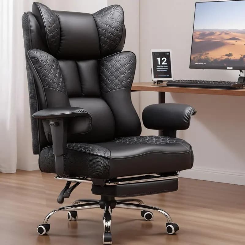 Ergonomic Office Chair, Gaming Chair with Poggiapiedi, 150 ° Reclining Armchair with Adjustable Soft Arms, Lumbar Support with Unpacked Springs and Cushion