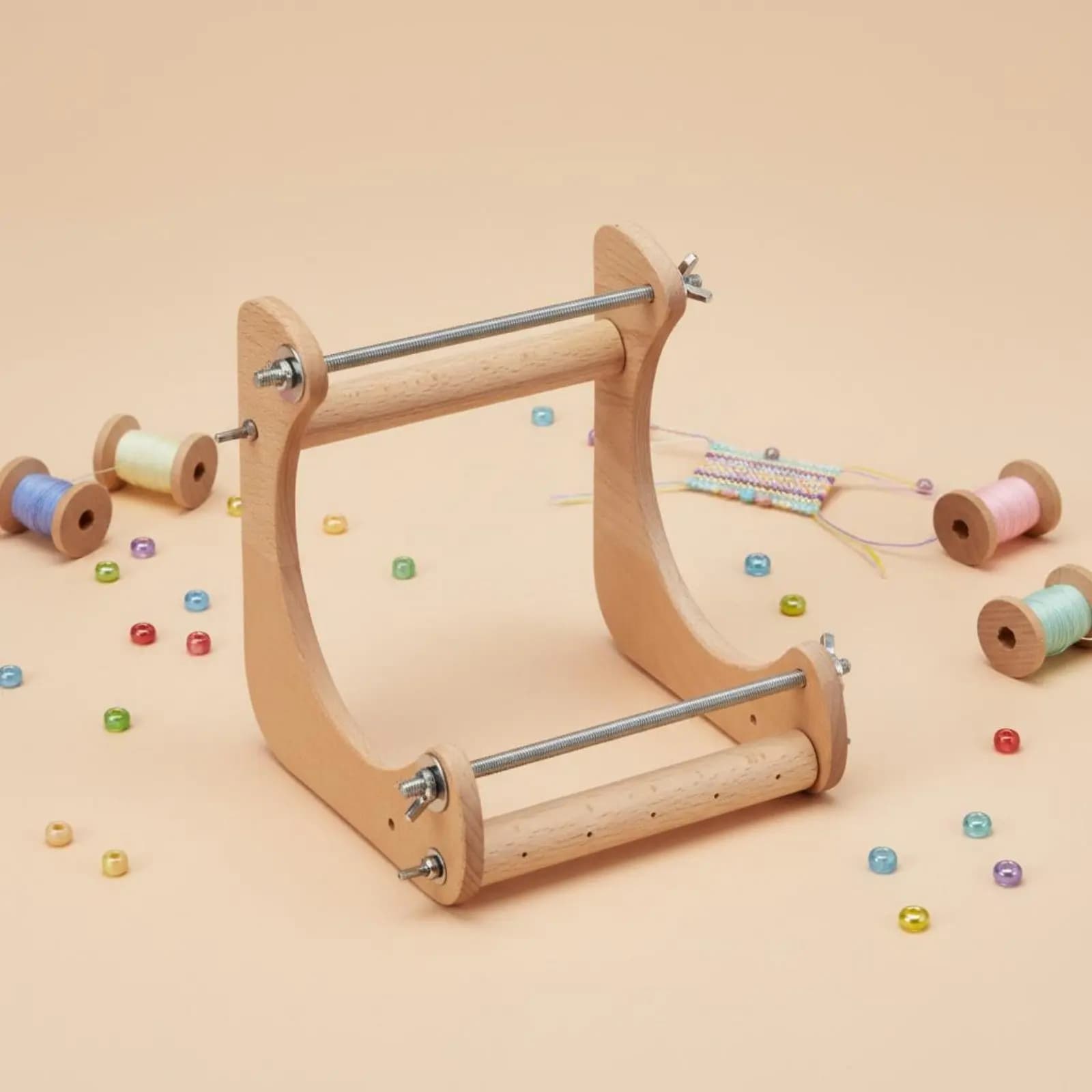 Wooden Bead Weaving Loom DIY Adjustable Bracelet Loom Solid Wood Construction Bead Weaving Frame for Crafters, Beginners