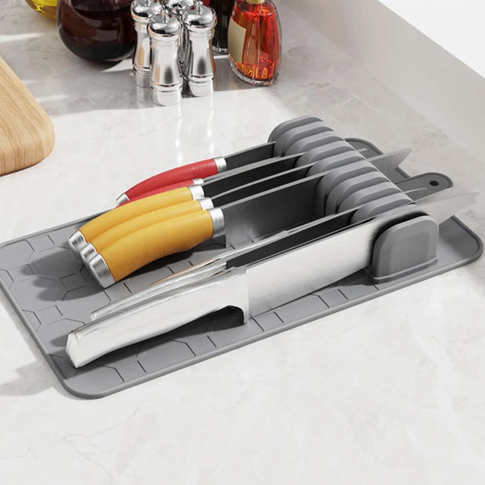 Storage tray for knives with kitchen drawer with knife base Organizer for drawers Storage rack for knives and storage units for exhaust mat