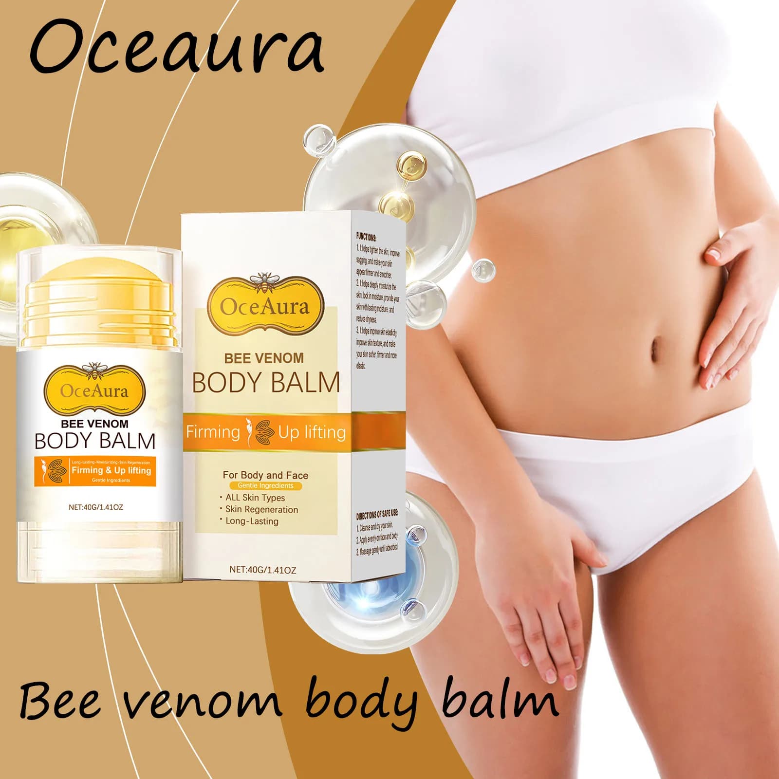 Oceaura Bee Venom Balsamo per il corpo Stick Idratante quotidiano Duraturo Rinfrescante Rassodante Migliora la struttura della pelle Crema corpo schiarente