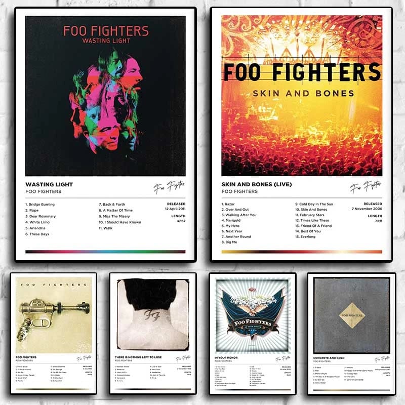 Cantante pop Rock FF Band Foo Fighters Poster Set Copertina dell'album musicale Stampa su tela a rilascio singolo Decorazione della stanza dei concerti del bar