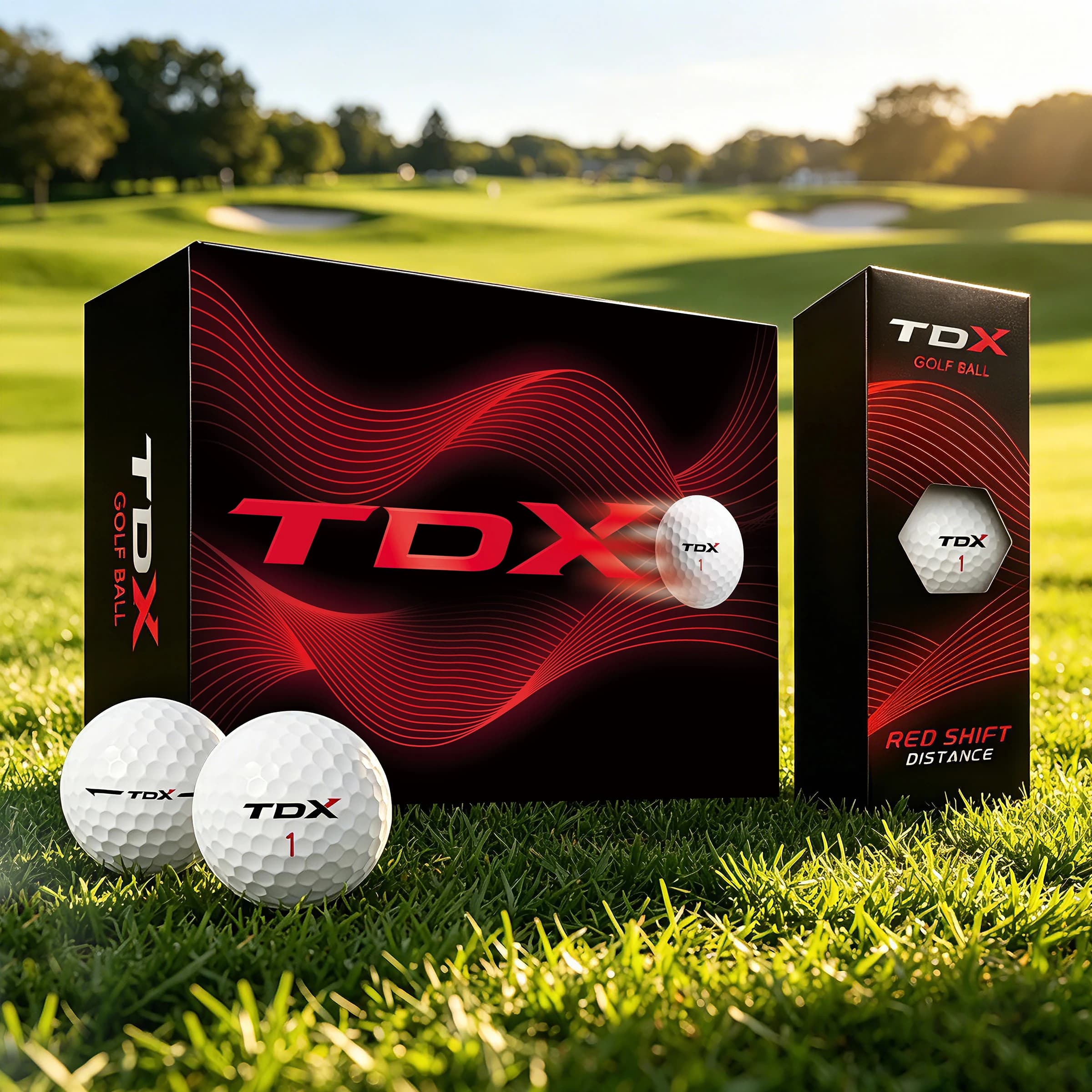 TDX Red Shift Distance Golf Balls: 12 Balls Per Box. Featuring a 3-Layer Construction and a Distance-Enhancing Design, the