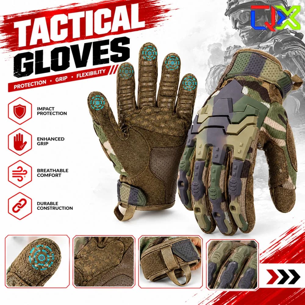 QX Tactical Gloves Touch Screen Non Slip Impact Protection Motorcycle Riding Outdoor Protective Work Gloves Men