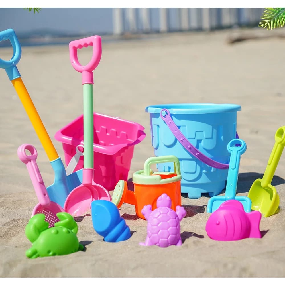 Set di giocattoli da spiaggia per bambini Baby che gioca in acqua e sabbia Pala da sabbia grande Secchio da spiaggia Strumento per scavare la sabbia Clessidra