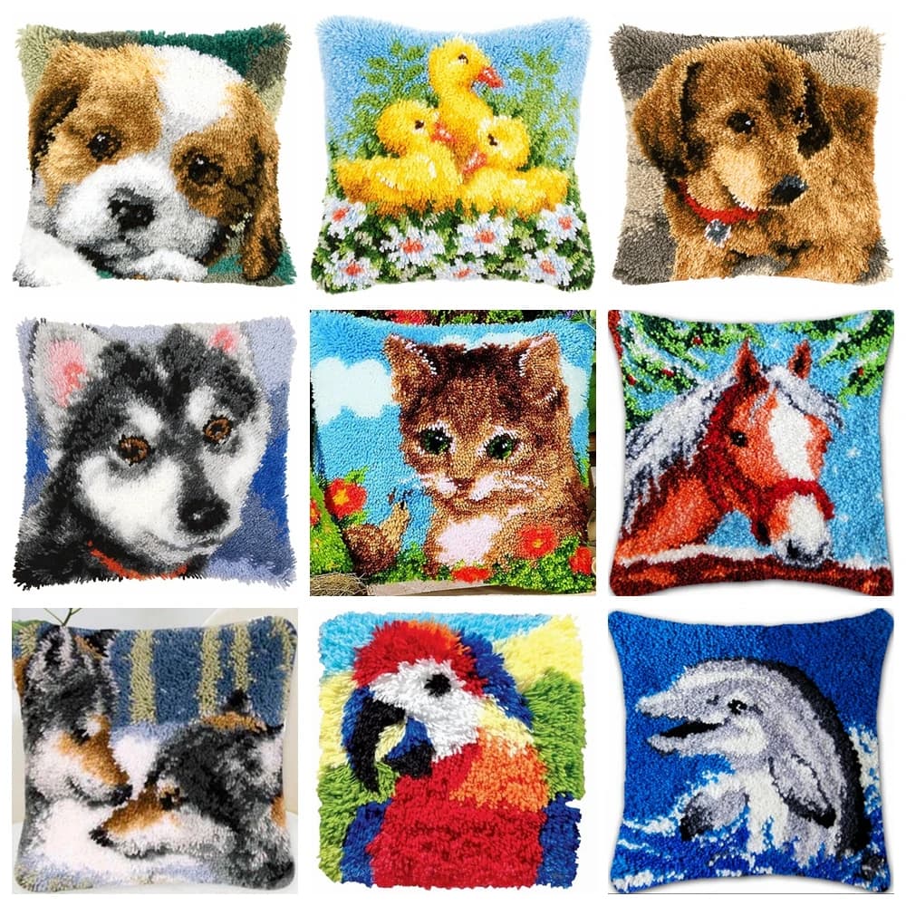 Animal Wolf Pattern Latch Hook Kit Embroidery Cushion Pillowcase Knot Pillow Package Set For Needlework Latch Hook Kits Kussen
