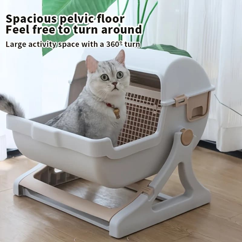 1pc Lazy Cat Litter Box - No Scoop Needed, Odor-Proof And Leak-Proof Durable Design with Removable Grid for Easy Cleaning, Low-Maintenance Rectangular Cat Pan for Indoor Cats, Cat Litter Box Automatic, Pet Waste Management, Functional Pet Product