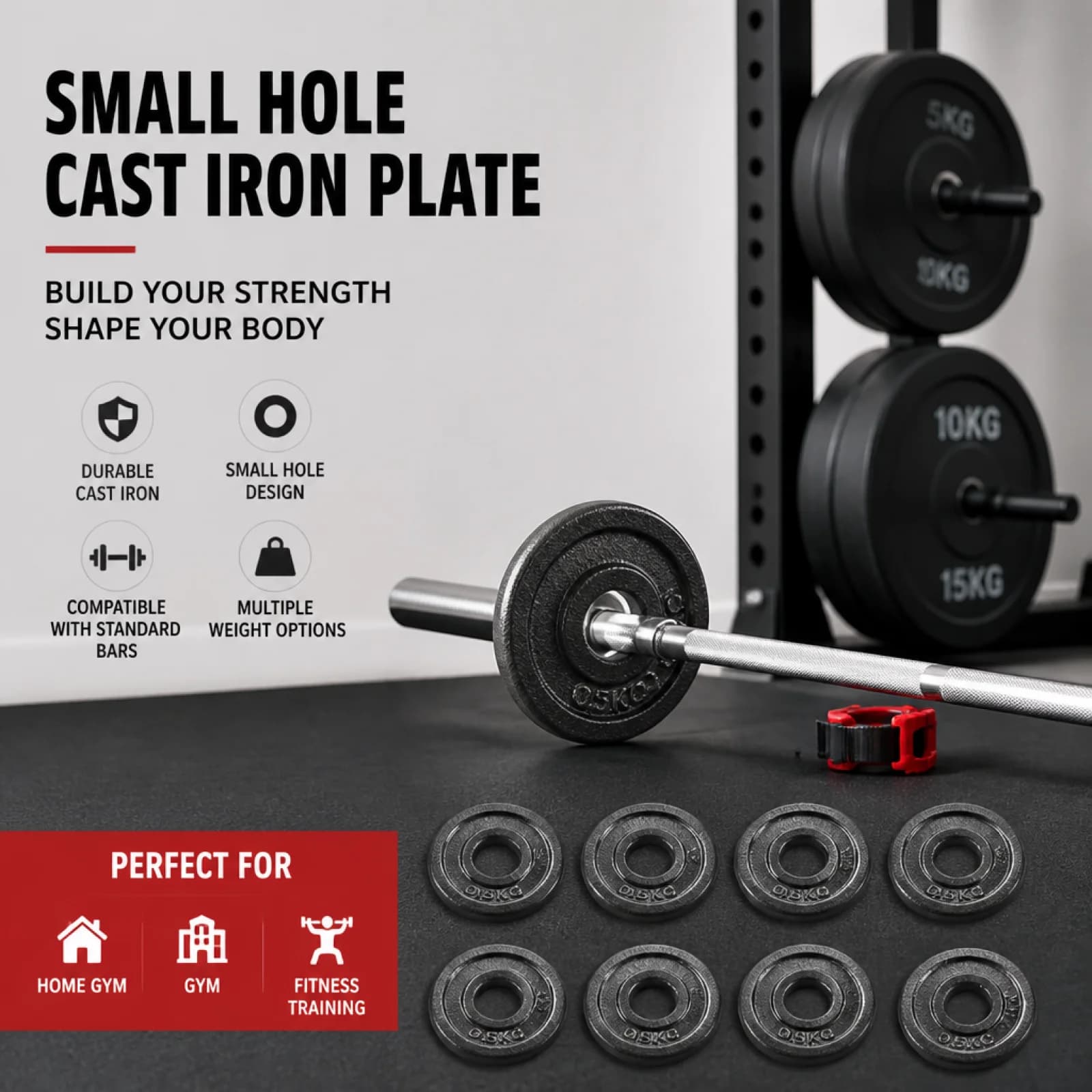 8 Pcs/Set Barbell Plates Cast Iron Muscle Strength Weights Set Compact Design for Gym Dumbbells at Home