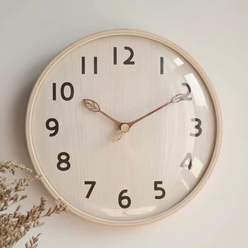 12 Inch Ultra Quiet Wooden Wall Clock Leaf Pocket Watch for Bedroom Simple Nordic Style For Living Room Wooden Wall Clock