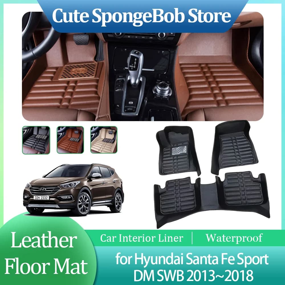 Car Leather Car Mat for Hyundai Santa Fe Sport DM SWB 2013 ~ 2018 2014 2015 2016 2017 inner lining waterproof accessories