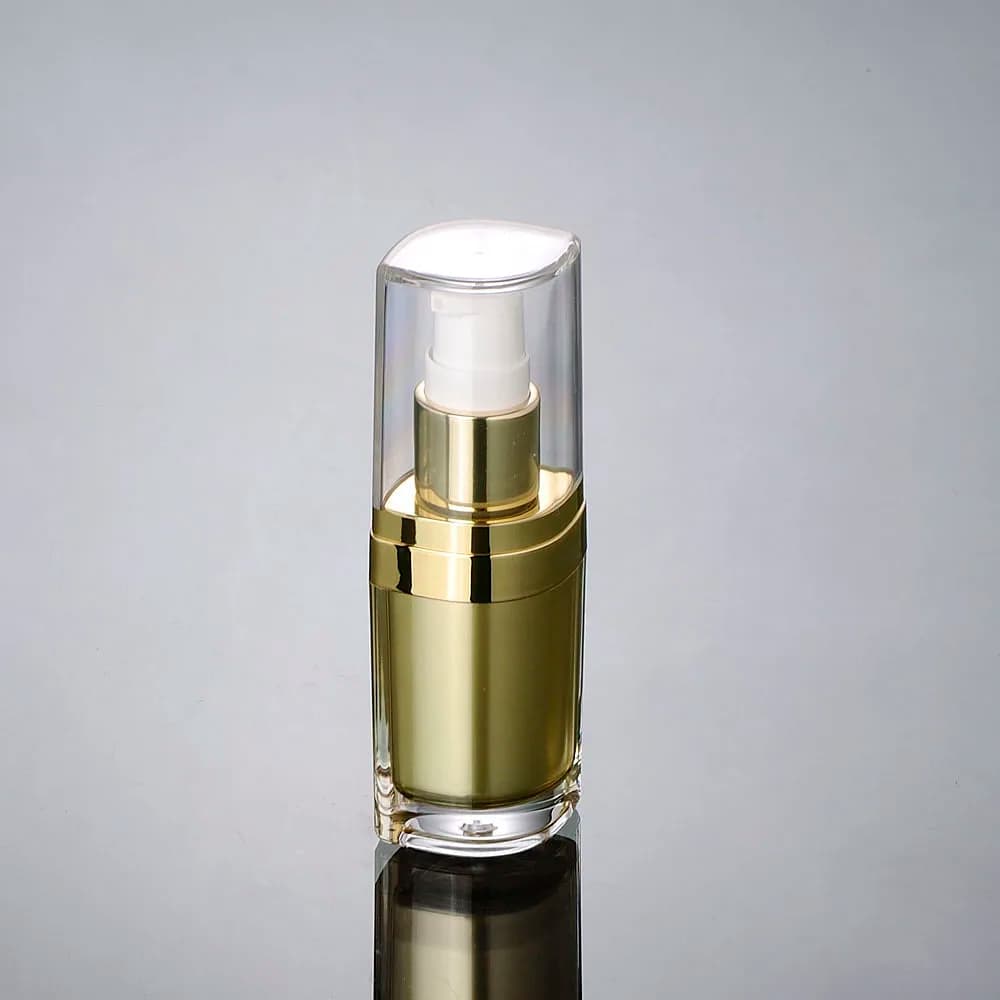Bottiglia di siero acrilico dorato da 15 ml/lozione/emulsione/fondotinta/tonico sbiancante essenza liquida bottiglia di plastica per imballaggio cosmetico