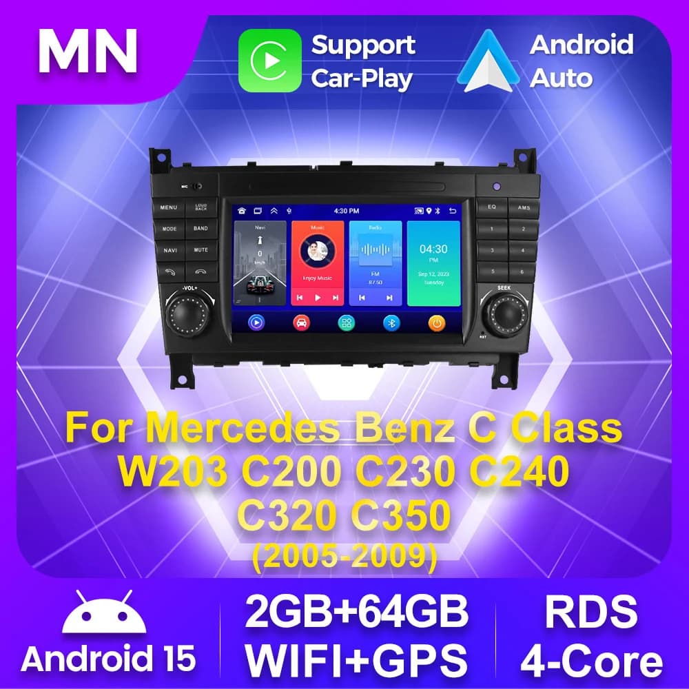 Navifly 7 ''sistemi Android Auto Carplay autoradio per Mercedes Benz W203 W209 W219 classe A A160 classe C C180 C200 CLK200 C230