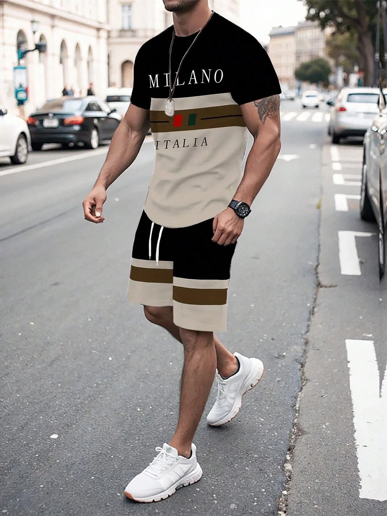 Complete with Men 2026: T-shirts and Sports Shorts in Contrast with Written, Large fit, Court sleeves - Set 2 Pieces for Holiday