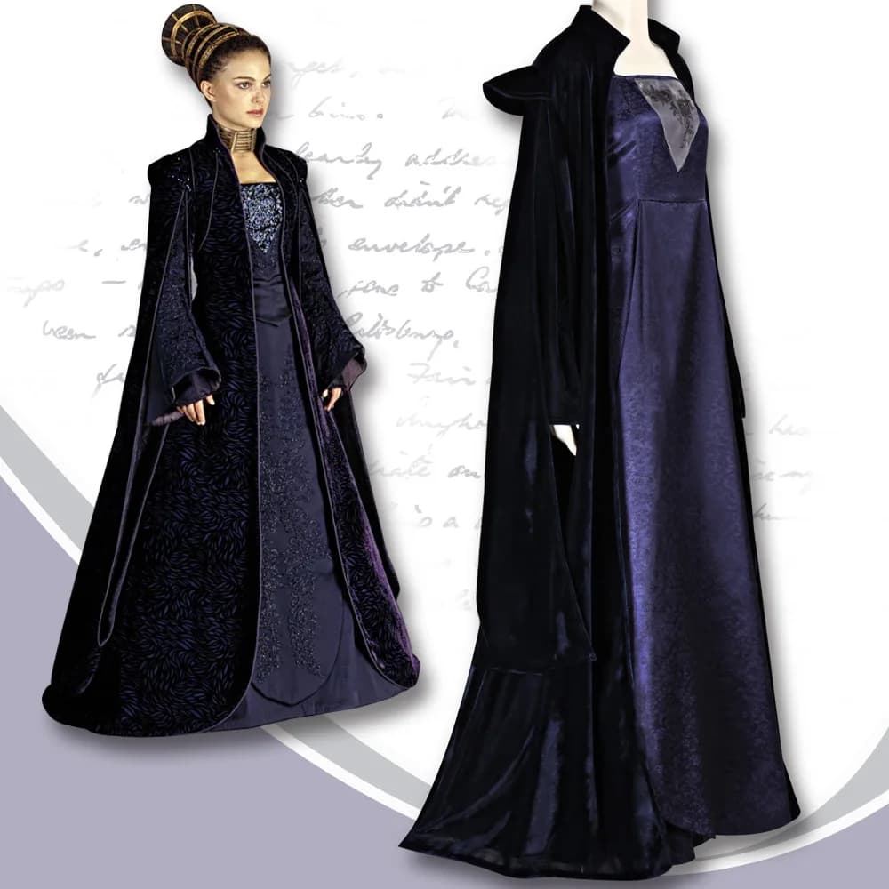Costume cosplay Sola Naberrie Abito lungo viola con mantello Star Galaxy Gioco di ruolo per donna Abito da festa di Halloween