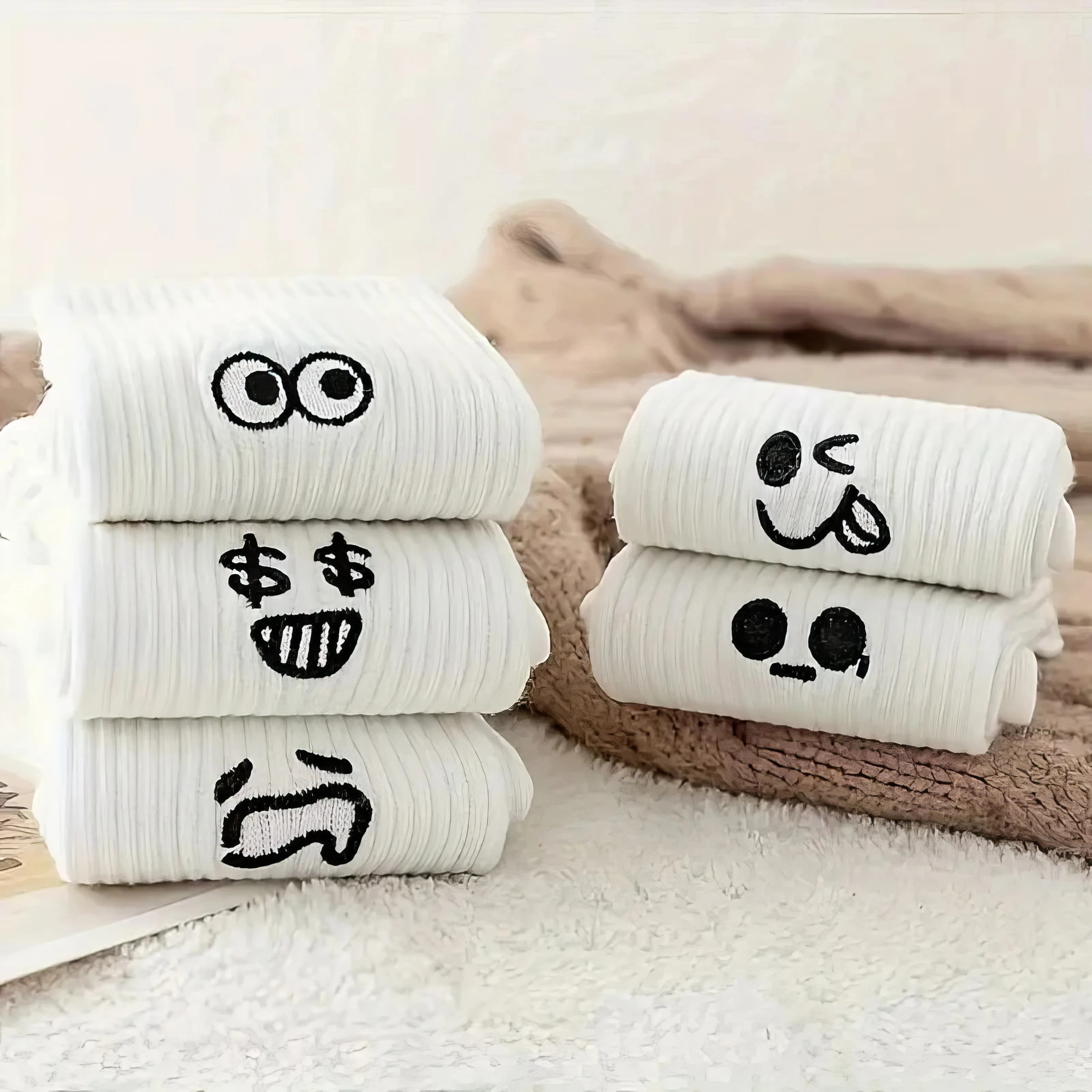 5 pairs of breathable and comfortable Emoji socks, soft and cute, suitable for everyday use, sports and fitness