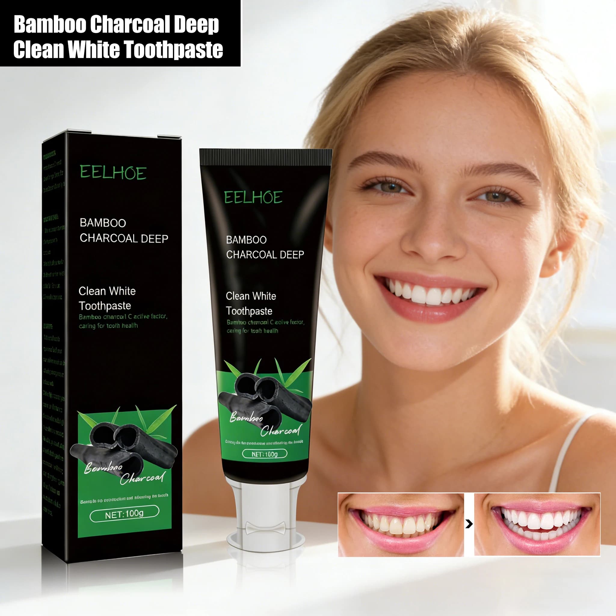 EELHOE 100g White toothpaste for White teeth, Fresh breath, Macchie removal and whitening of yellow teeth